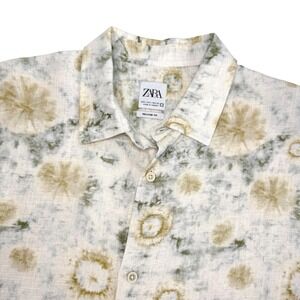 ZARA‎ Mens Relaxed Fit Floral Print Shirt Sz Lg Short Sleeve Viscose Linen Blend